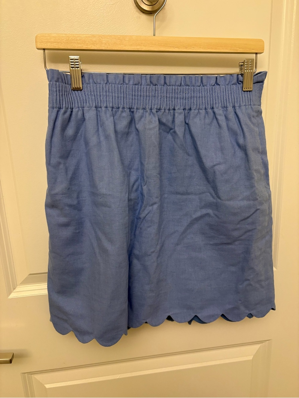 J Crew Linen Cotton Blend Scalloped Hem Mini Skirt Size 8 Elastic Waist